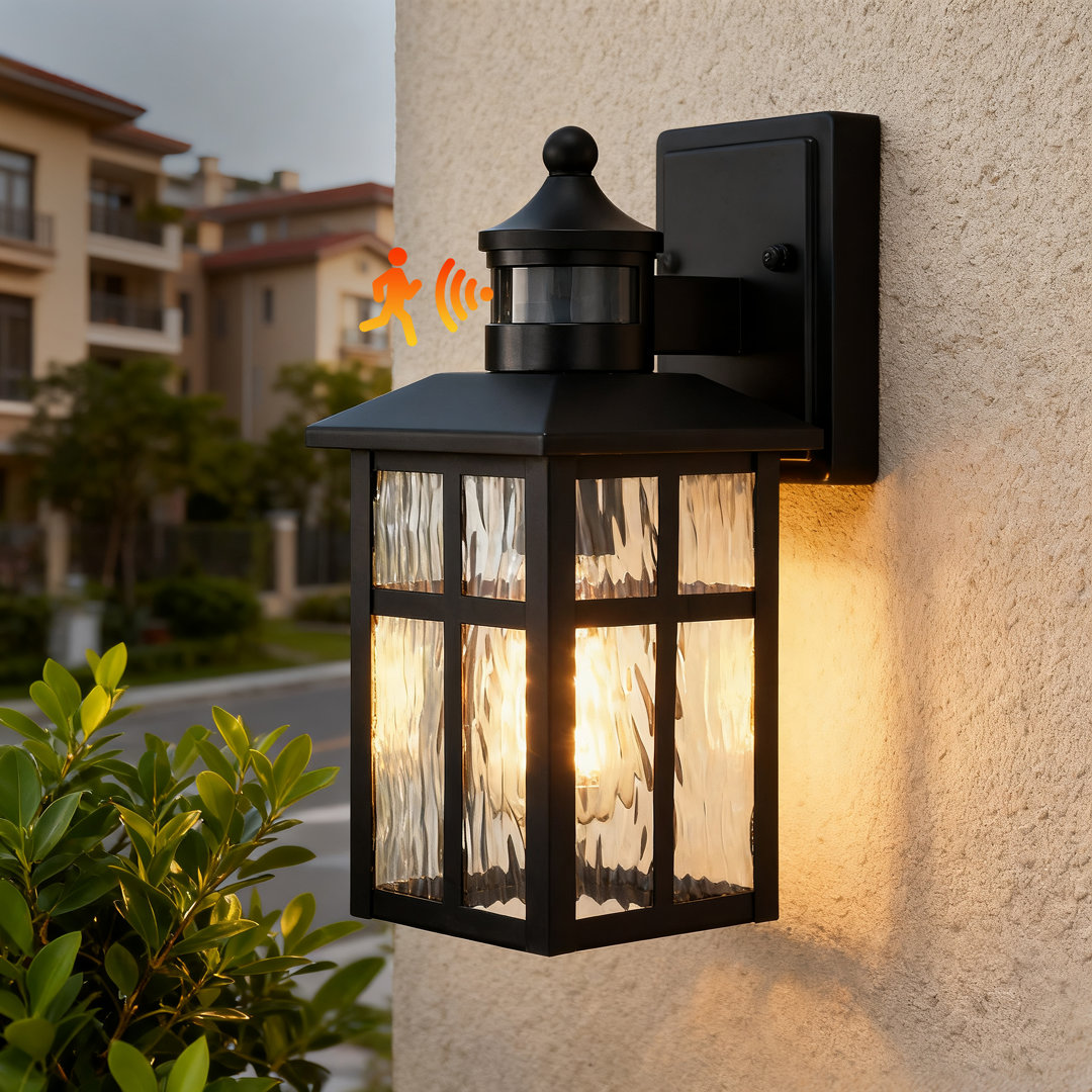 1-light 12 In. H Matte Black Motion Sensing Outdoor Wall Sconce With Dusk To Dawn 17 Stories