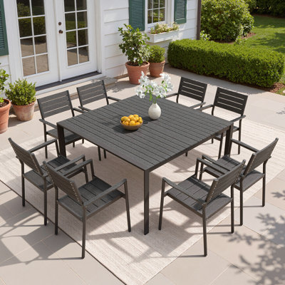 Ensemble de salle à manger d'extérieur en aluminium pour 8 personnes avec chaises empilables et trou pour parasol
