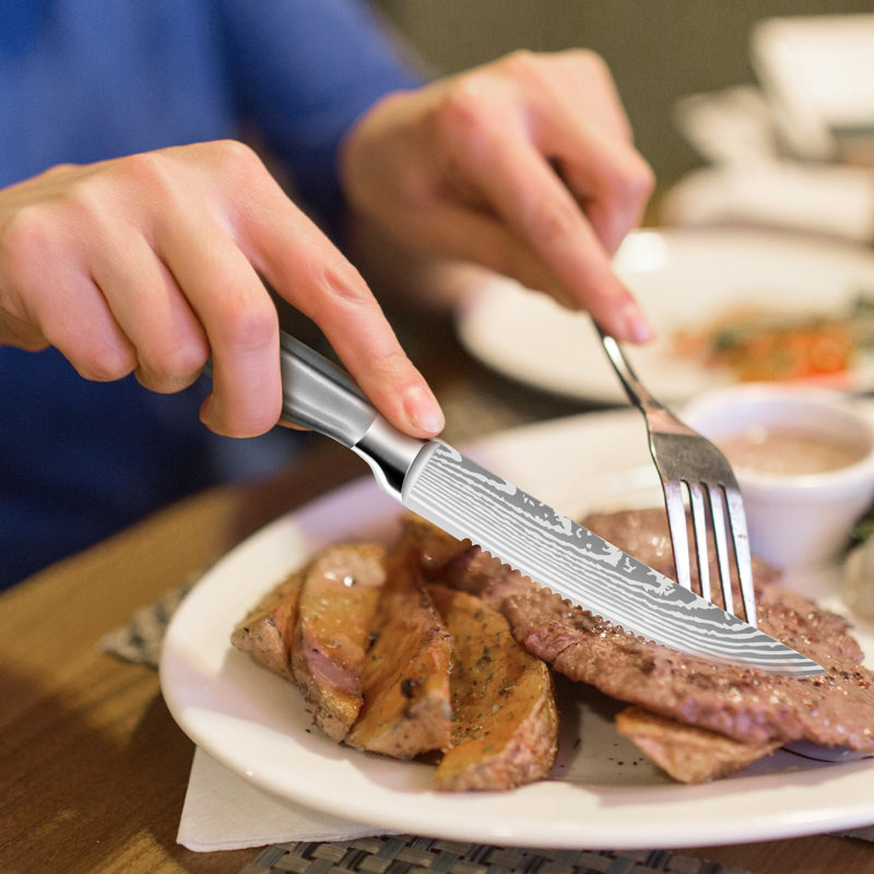 Steak Knives, 4.5 Inches Steak Knife Set Of 6, Dishwasher Safe Serrated Steak Knives German Stainless Steel Dinner Knives With Gift Box