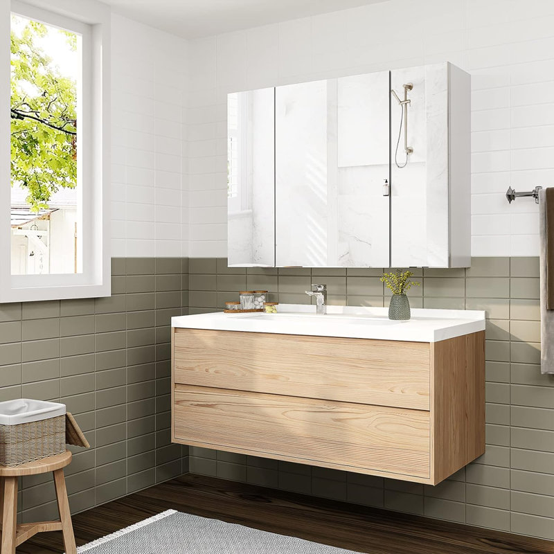 Evonna 31.5'' W 23.62'' H Wall Mounted Required Framed Medicine Cabinet Mirror 3 Adjustable
