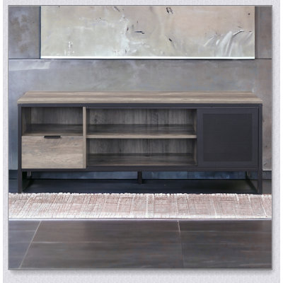 Rustic Oak and Black 1-Drawer TV Stand, Combining Durability and Style for Modern Entertainment Centers