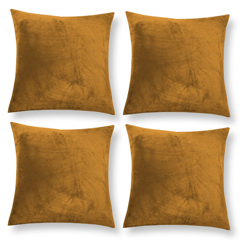 Heavy Crushed Classic Velvet Throw Pillow Cover (Pack of 4), Ochre