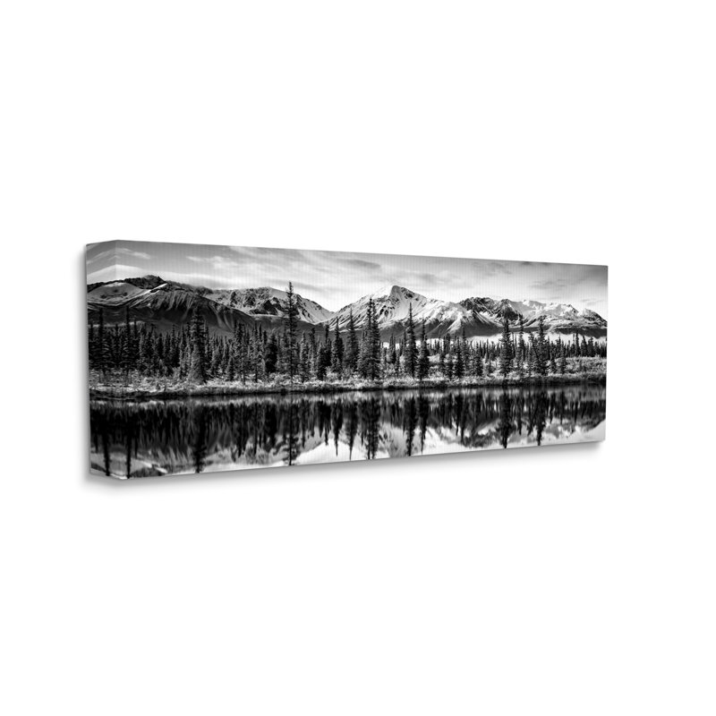 Monochrome Landscape Canvas Print with Lake Reflection, 24" x 10"