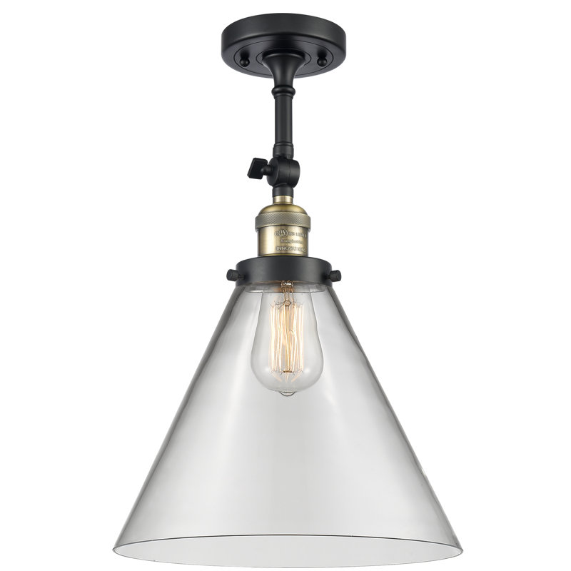 Plafonnier semi-encastré 1 lumière 12 po Tenny, Ampoule non incluse, Transparent, Laiton antique noir