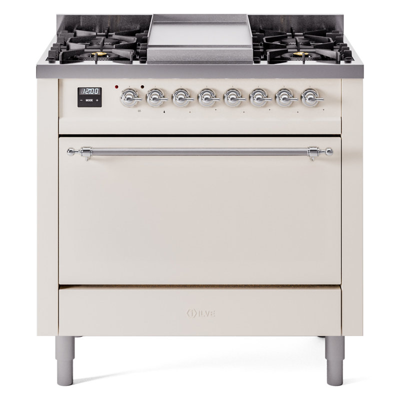 ILVE Nostalgie II 36 in Dual Fuel Range, Liquid Propane, Antique White/Chrome