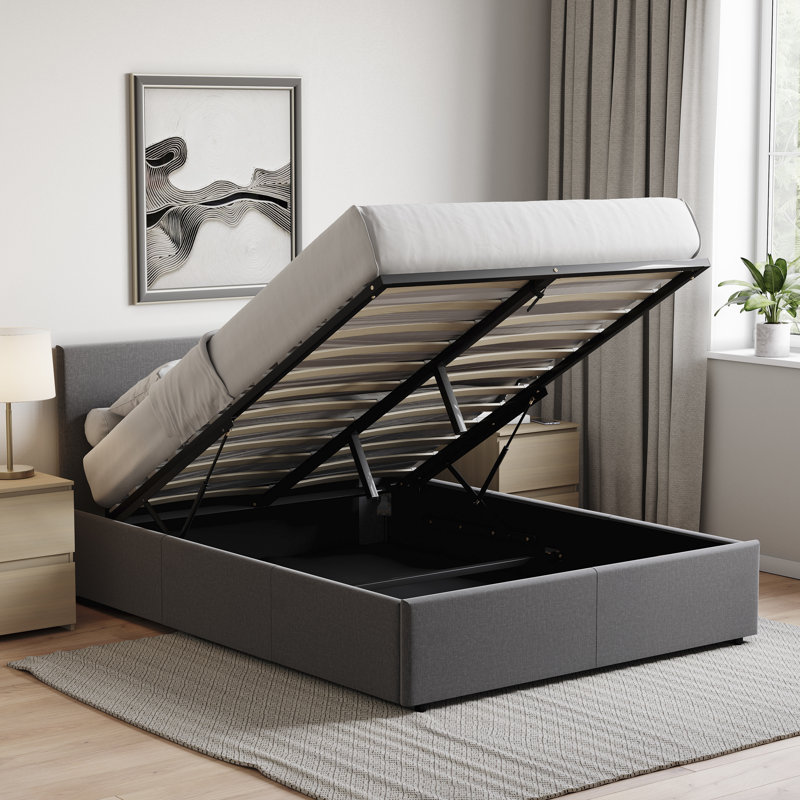 Enya Upholstered Ottoman Bed, UKFR Certified, Dark Grey, Kingsize (5')