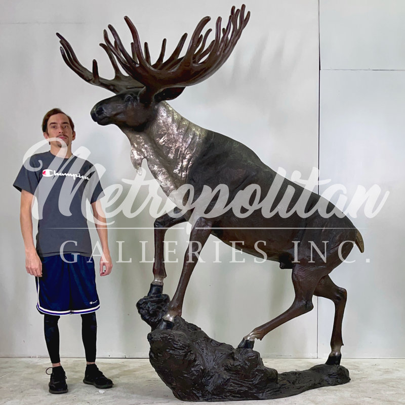 Bronze Moose on Rock Sculpture