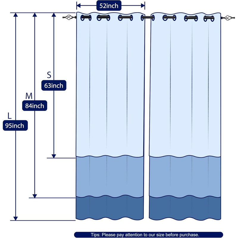 Rideaux imprimés obscurcissant pour chambre à coucher, salon, salle à manger, cantonnière, fenêtre, rideaux colorés, ensemble de 2 panneaux (52 po x 63 po, bleu clair)