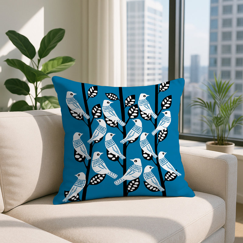 Oreiller carré réversible intérieur / extérieur Keaton Bird, Turquoise, Carré 19 po