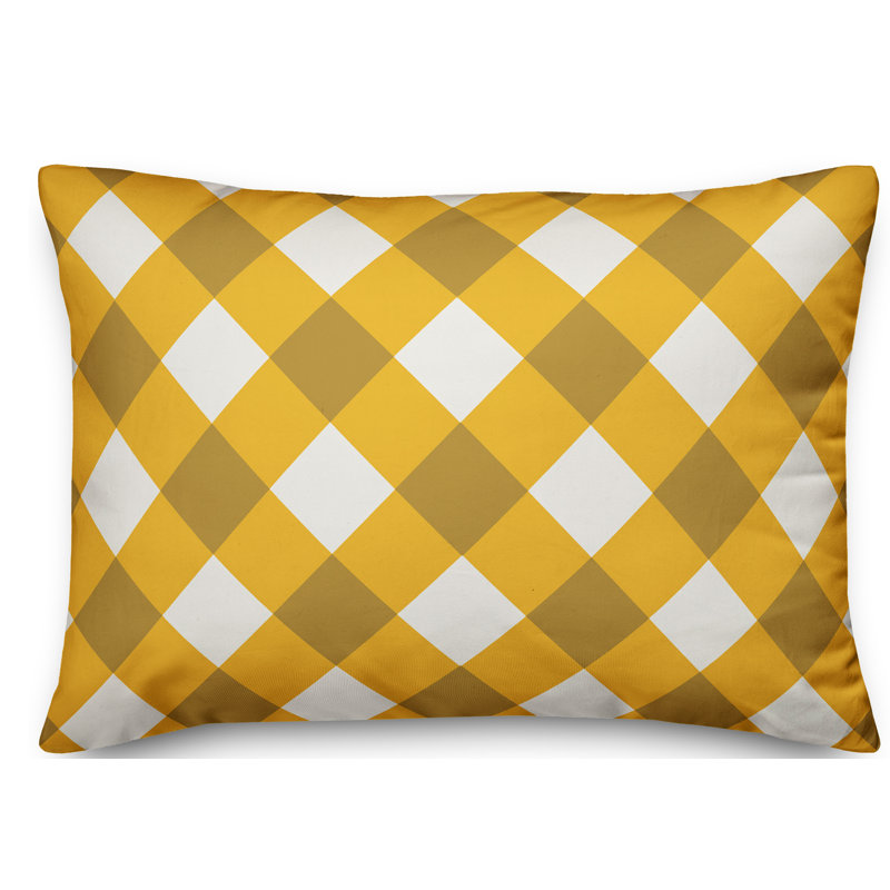 Coussin lombaire à carreaux écossais, Jaune / Gris