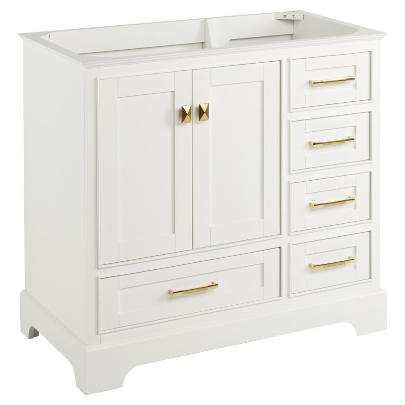 Quen 36" Freestanding Single Basin Vanity Set with Cabinet, Vanity Top, and Oval Undermount Sink, Feathered White Quartz