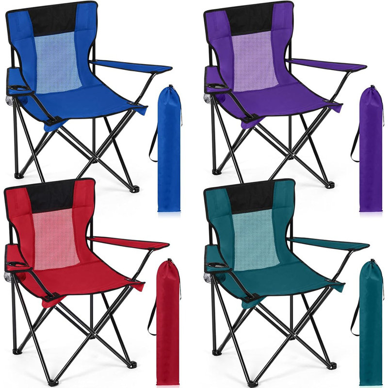 Breathable Folding Camping Chair With Cupholder Carry Bag Regular Size Portable Lightweight Lawn Chair With Side Pocket Fishing Hiking Picnic Party Beach Outdoor Activity(multicolor,4 Pcs)