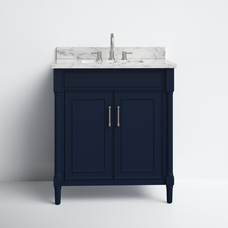 Navy Blue Single Bathroom Vanity with Marble Top