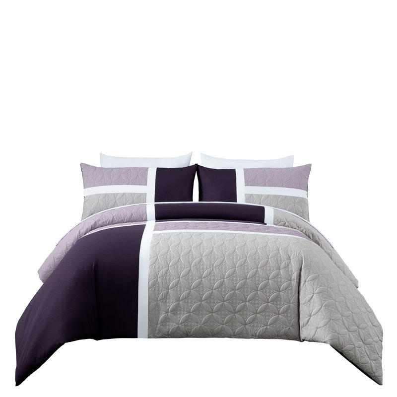 7-Piece Patchwork Bed in a Bag Comforter Set with Sheets, Full Comforter + 6 Additional Pieces, Lavender/Purple/Gray