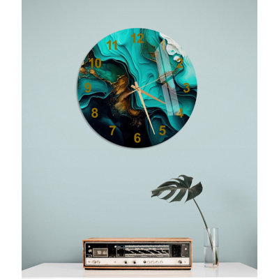 Tempered Glass Abstract Style Silent Wall Clock Unique Home Decor