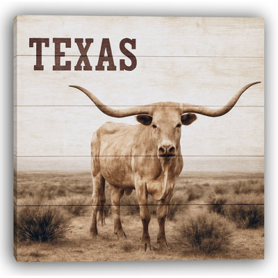«Texas Pride - Rustic Longhorn sur panneau de bois, art mural