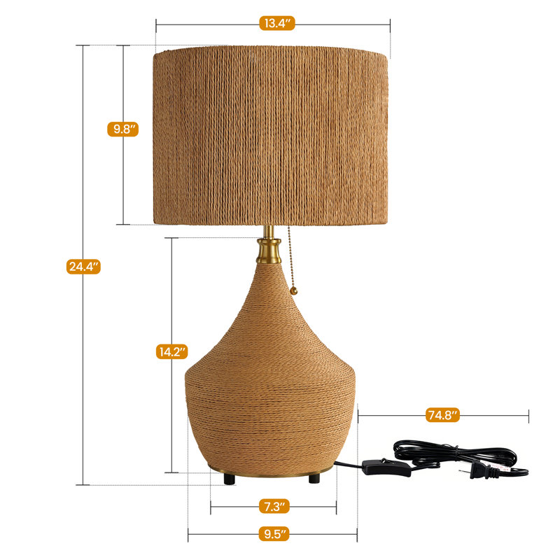 24" Bedside Natural Rattan Table Lamp