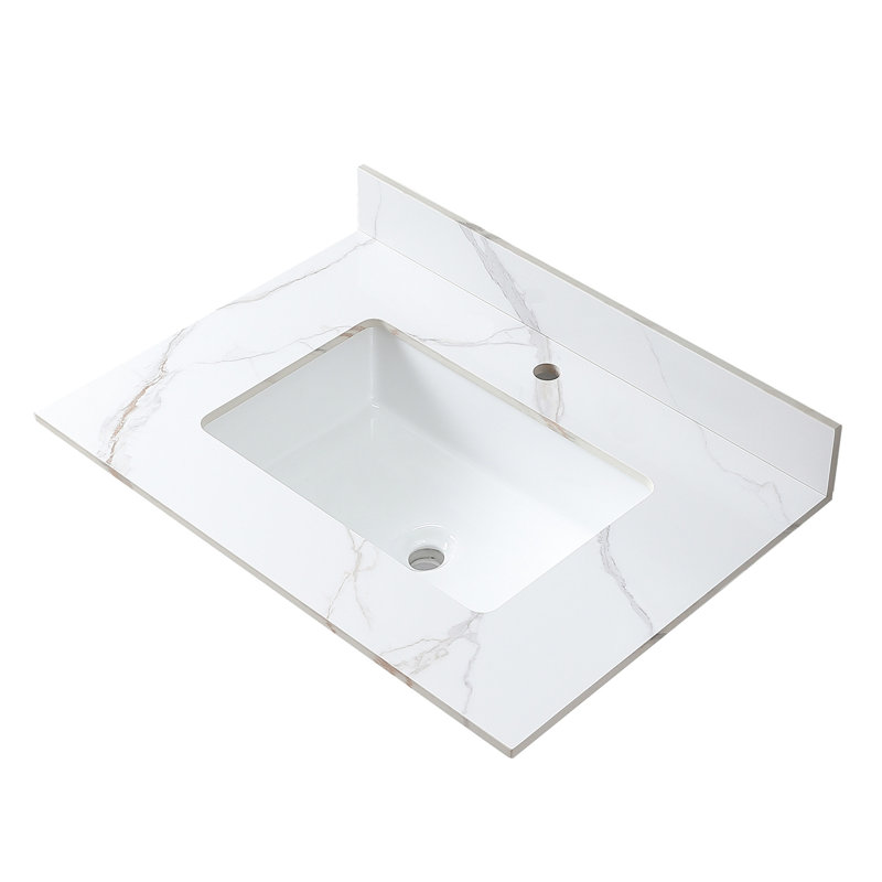 Dessus de meuble-lavabo en pierre de 31 po or avec dosseret - pierre décorative frittée, lavabo encastré en céramique et pour la décoration