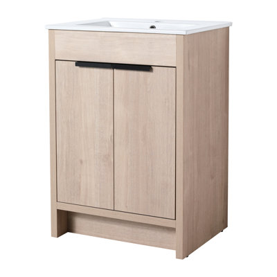 Freestanding 24" Bathroom Vanity, Soft-Close Doors, Plain Oak, Plywood, Adjustable Shelves For Sophisticated Organization Storage Attractive