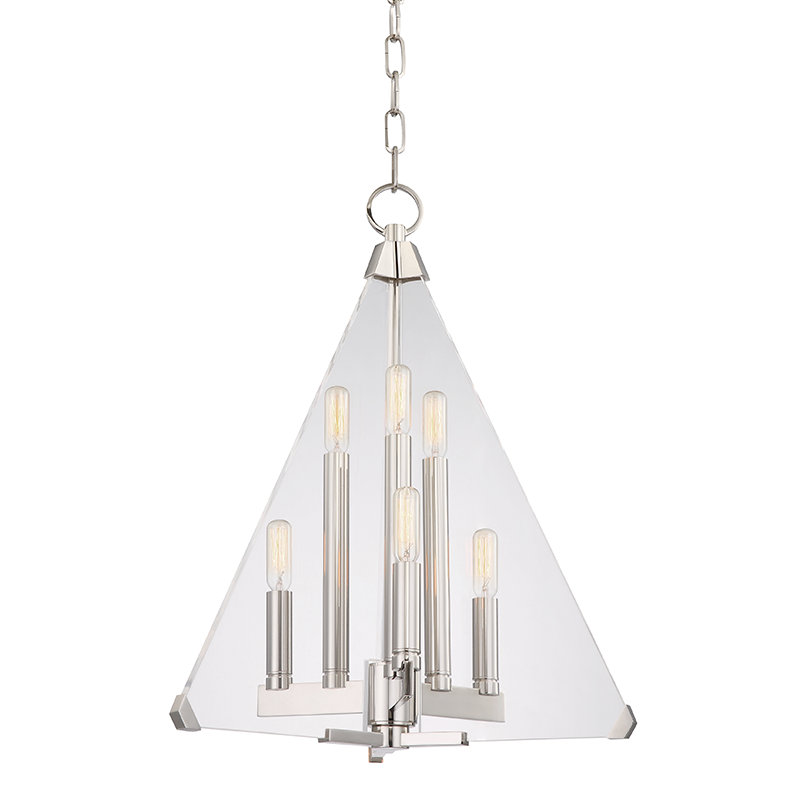 Lustre géométrique unique et remarquable à 6 lumières Triad, Nickel poli