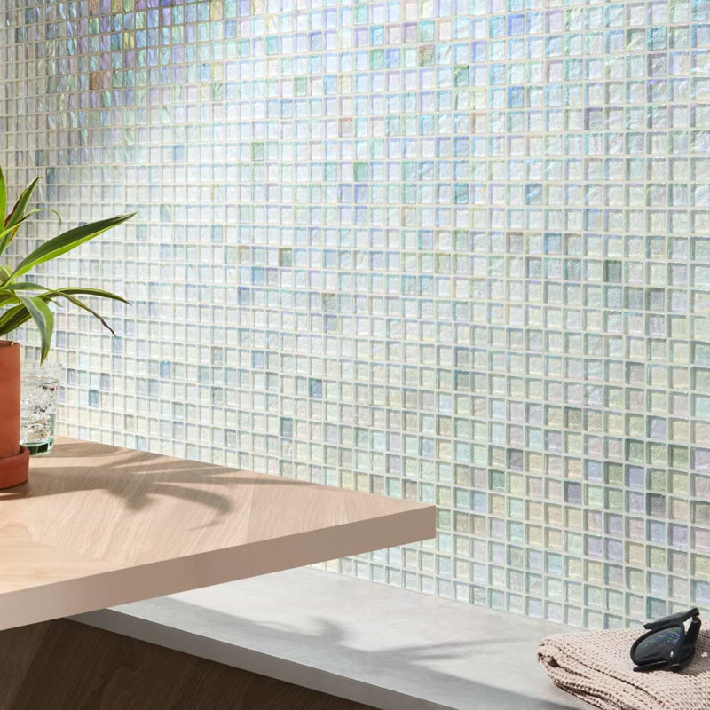Splash 1X1 Polished Glass Mosaic Tile, Glacier White