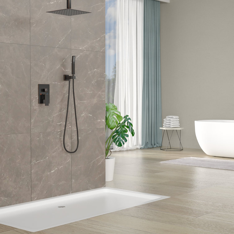 Rainfall Shower System with 12 Inch Shower Head and Handheld Complete Combo Set Ceiling Mount