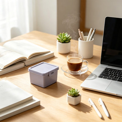 Sac de rangement en plastique Macaron, boîte de rangement de bureau empilable avec couvercle à boucle, mini organisateur en plastique pour fournitures de bureau, décorations compactes