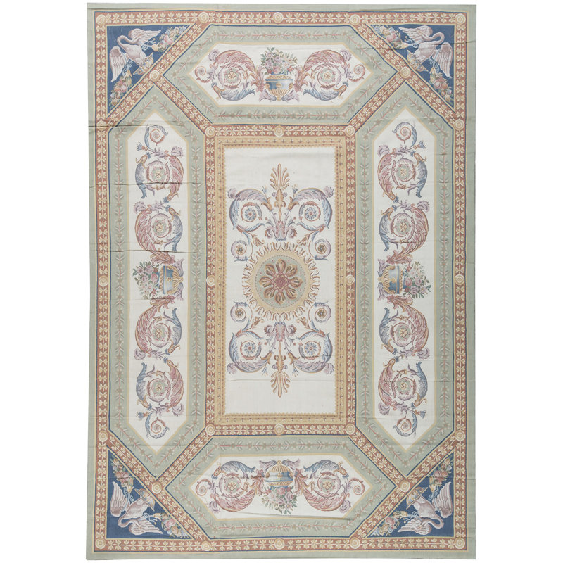 Tapis ivoire et doré de haute qualité noué à la main
