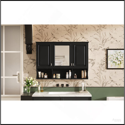 Armoire à pharmacie de 41 pouces avec tablettes ouvertes, rangement mural avec portes et miroir, tablette réglable, armoire de rangement pour salle de bain au-dessus de la toilette