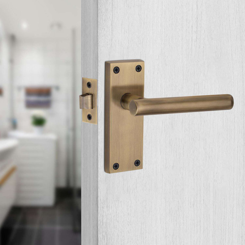 Golden Grace 5 Pairs Victorian Straight T-Bar Scroll Interior Door Handle on Backplate Antique Brass - 120mm x 40mm