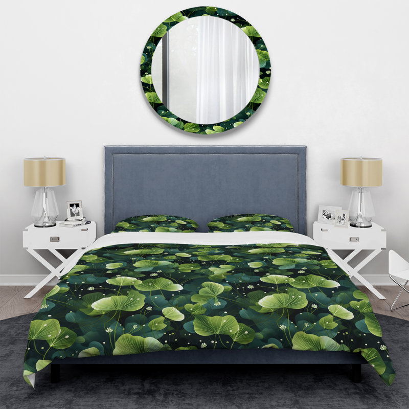 Literie verte à feuilles de wasabi I, Housse de couette simple + 1 taie décorative stan