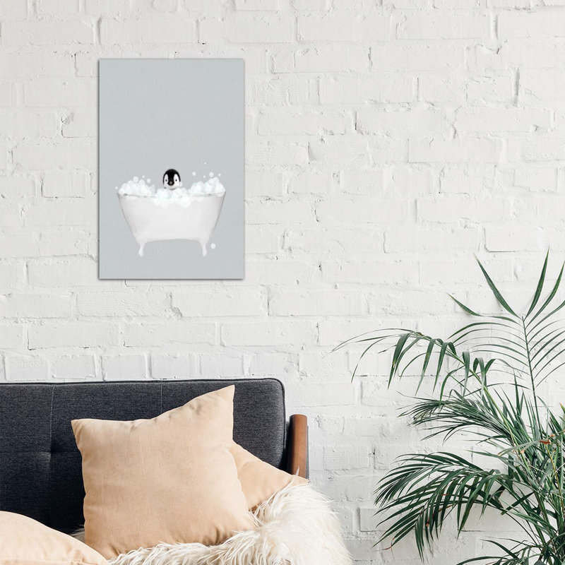 Penguin Blue Bath by Leah Straatsma - Wrapped Canvas Print, 66.04 cm H x 45.72 cm W x 1.91 cm D
