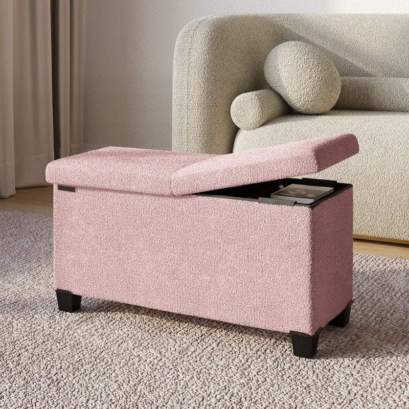 Banc de rangement avec repose-pieds Vérrant Boucle, Rose, H 15 po x l 30 po x P 15 po