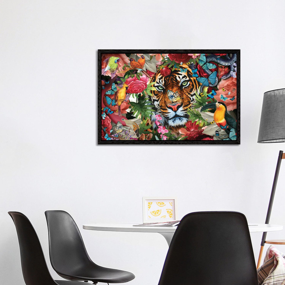 Tropische Blumen und Tiger von Claudia McKinney - Galerie-verpackte Leinwand GiclÃ©e auf Leinwand