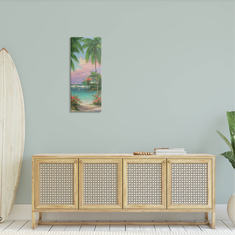 "Tropical Beach Palms Docked Bateaux", art mural par Martin Figlinski, H 30 po x l 13 po x P 1,5 po