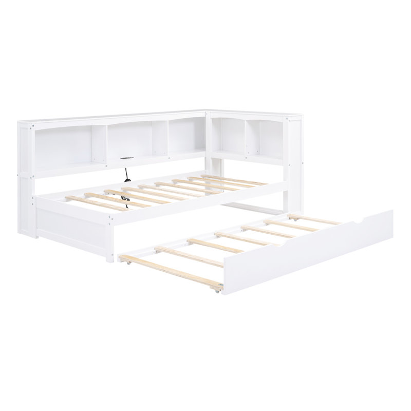 Lit de jour avec couchette, armoires de rangement et ports USB, Blanc