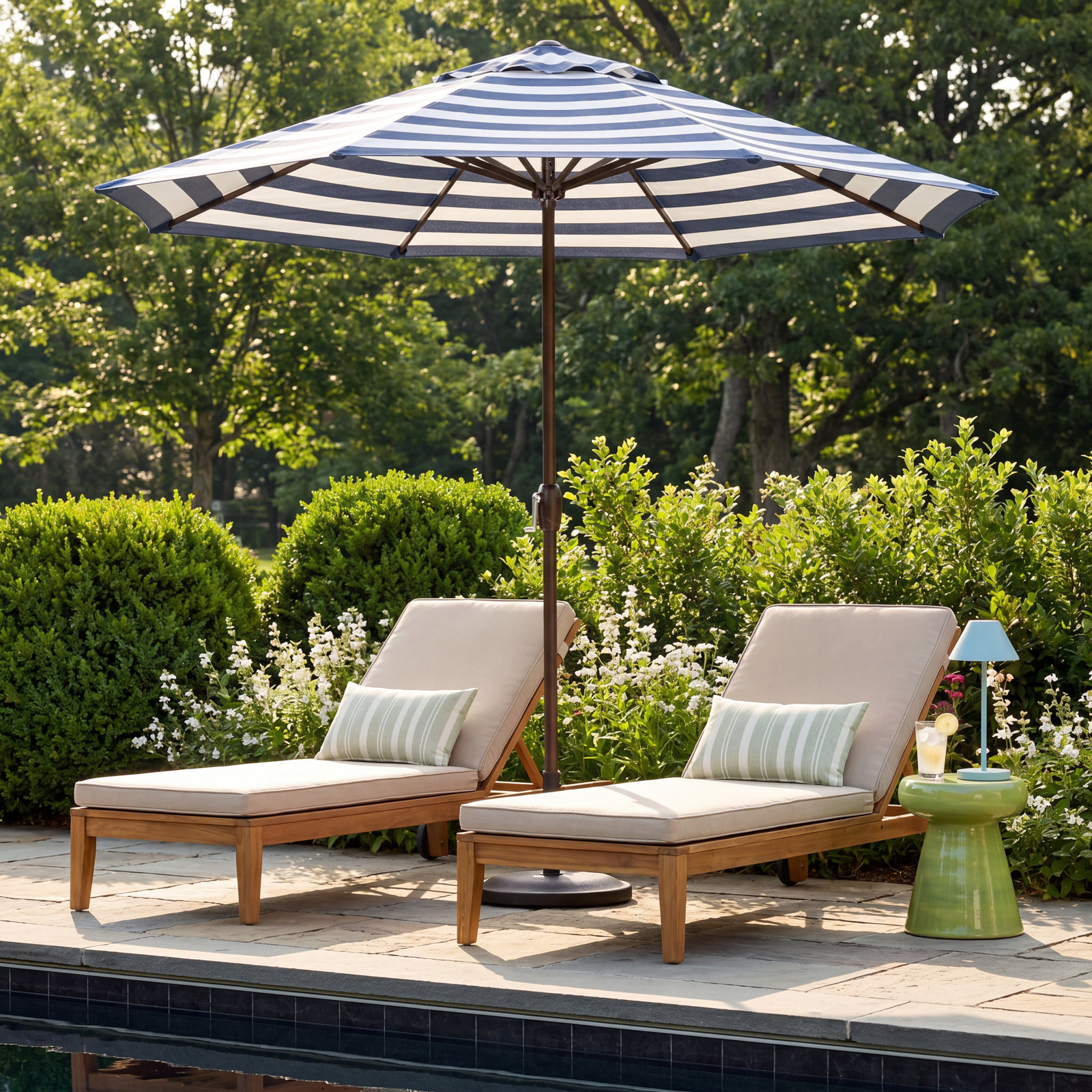 Stevie 9' Umbrella, Navy White Cabana Stripe