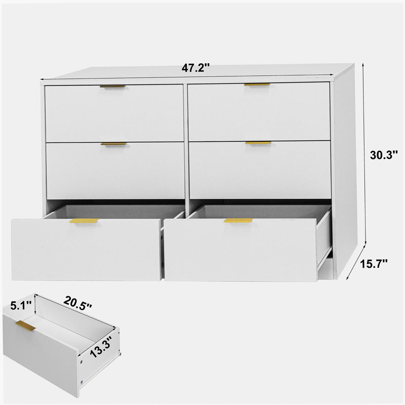 Commode à 6 tiroirs, commode pour chambre à coucher, salon, couloir et entrée Simply Modern - Grande armoire de rangement blanche