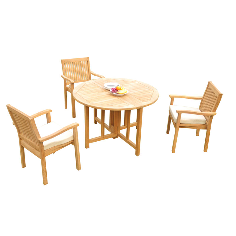 Mashburn 6 - Person Teak Wood Patio Dining Set with Round Table, 52" L x 52" W x 30.5" H, 3