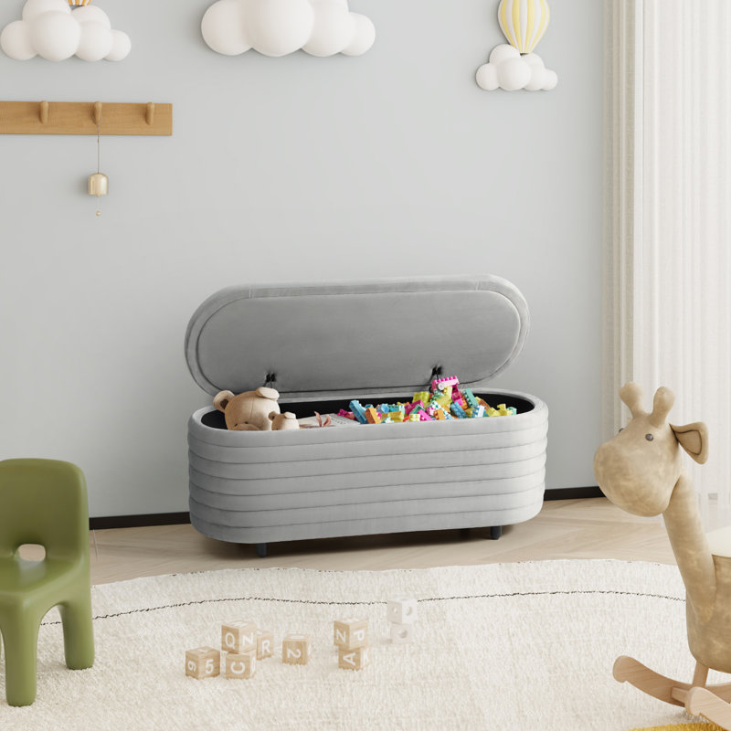 Banc de rangement rembourré en polyester Farrah, H 18,1 po x l 42,5 po x P 17 po, Gris