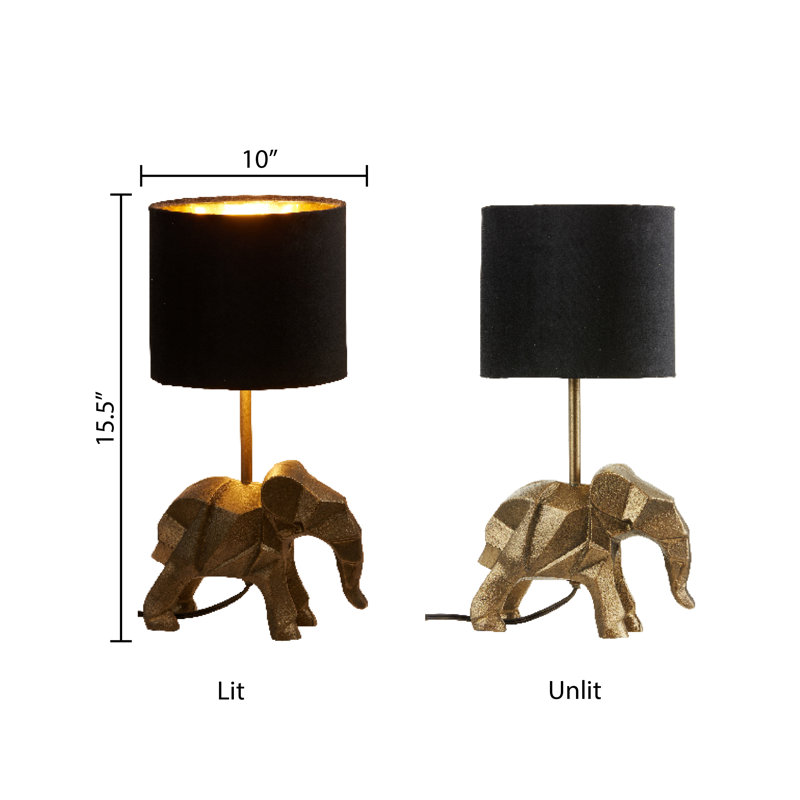 15.5''H Black Drum Shade With Novelty Elephant Base Table Lamp 