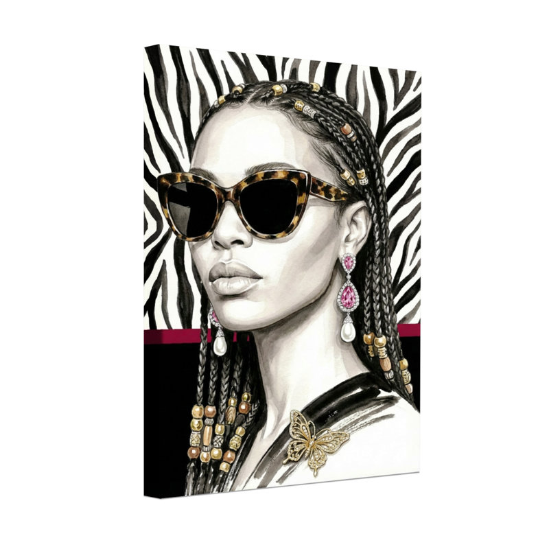 Abstrait imprimé zébré avec cheveux tressés et lunettes de soleil, H 18 po x l 12 po