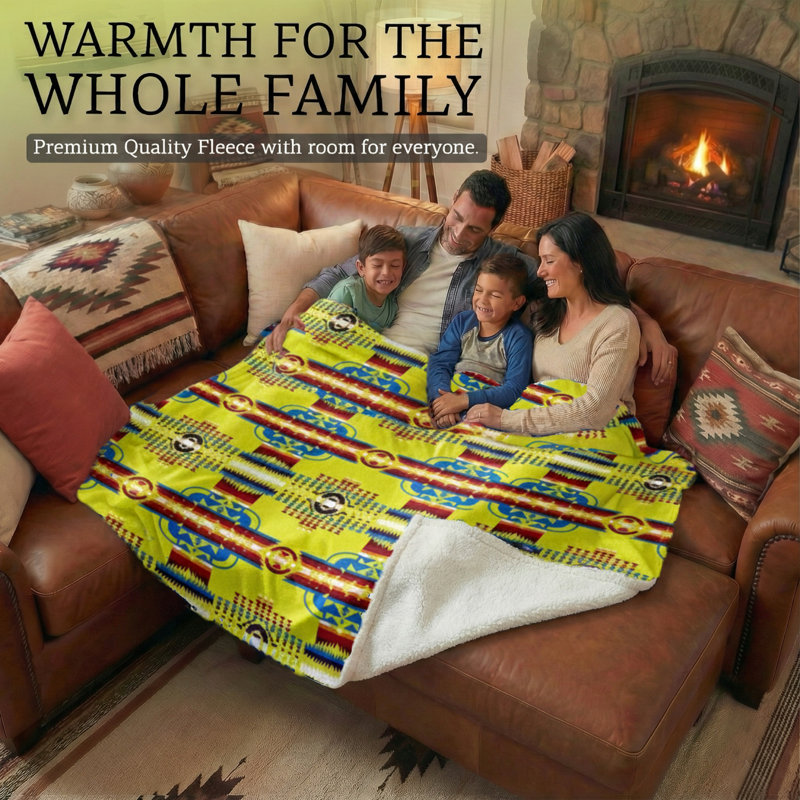 Couverture en molleton moelleux avec revers en sherpa, Jaune géométrique, L 79 po x L 95 po