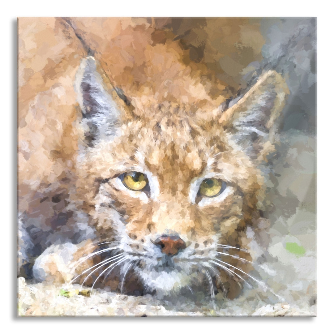 Ungerahmtes Gemälde auf Glas "Watchful Lynx"