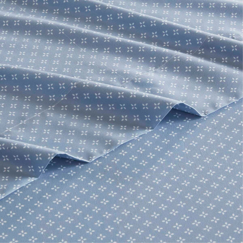 Ensemble d'édredon floral avec draps, Bleu, Édredon de grande taille et 6 pièces supplément