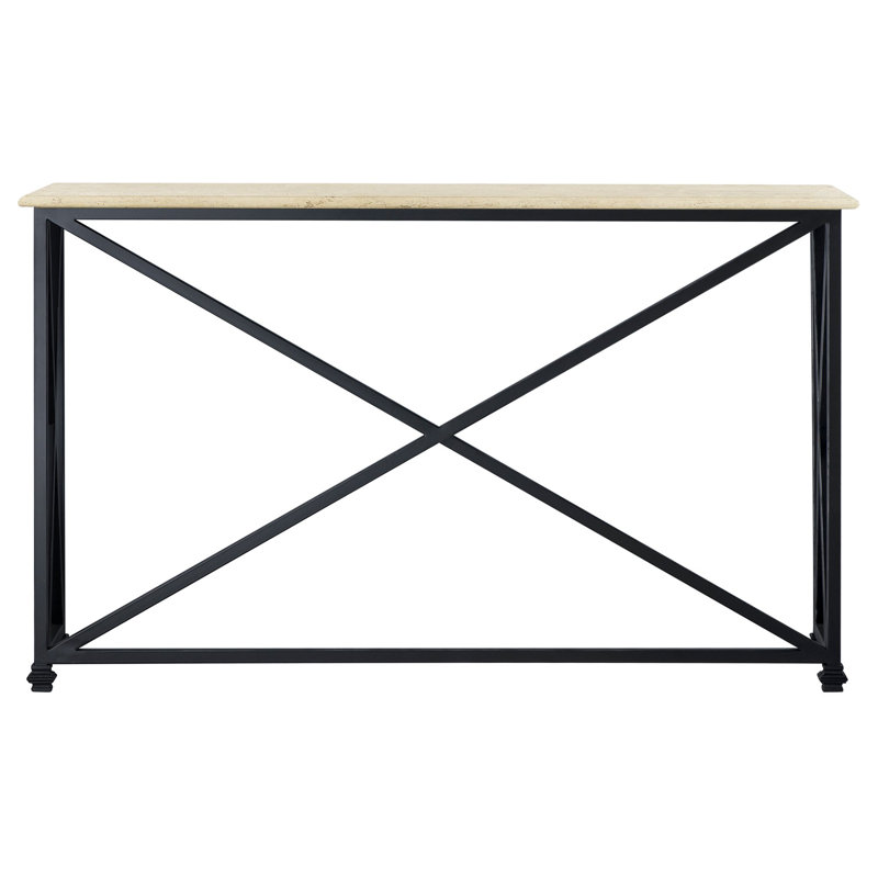 Medallion 60'' Console Table, Flat Black, Carrera Marble, 36"H x 60"W x 15"D
