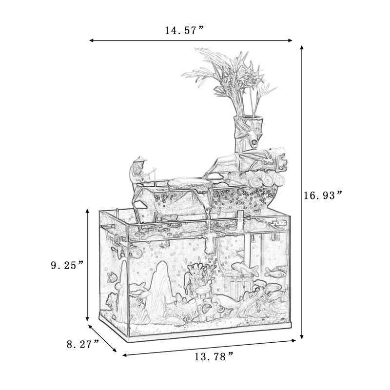 Aquarium en verre, H 16,93 po x l 14,57 po x P 8,27 po