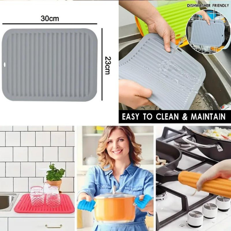 Square Round Corner High Temperature Resistant Silicone Heat Insulation Coaster,  Pot Mat Non-slip Table Mat, Grey