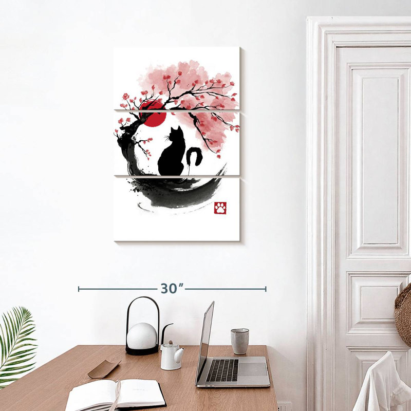 Brampt Sakura Cat Sumi-E, 32" H x 20" W