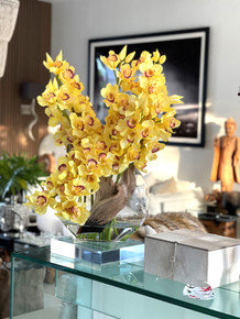 Cymbidiums In Moon Vase, Yellow